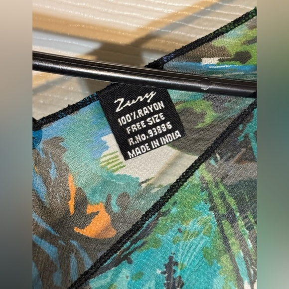 Zury lightweight semi sheer colorful peacock summer top beach cover up free size - Picture 7 of 7